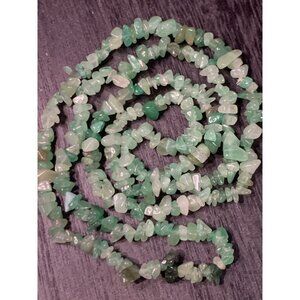 Green Aventurine Chip Bead Necklace 17.5" Long Stone Strand Jewelry